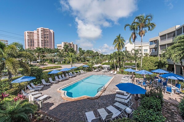 Outdoor pool, pool umbrellas