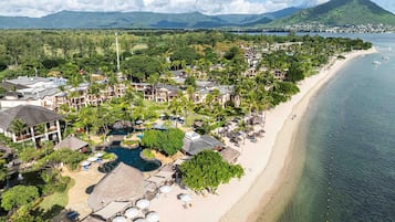 Private beach, white sand, sun-loungers, beach umbrellas