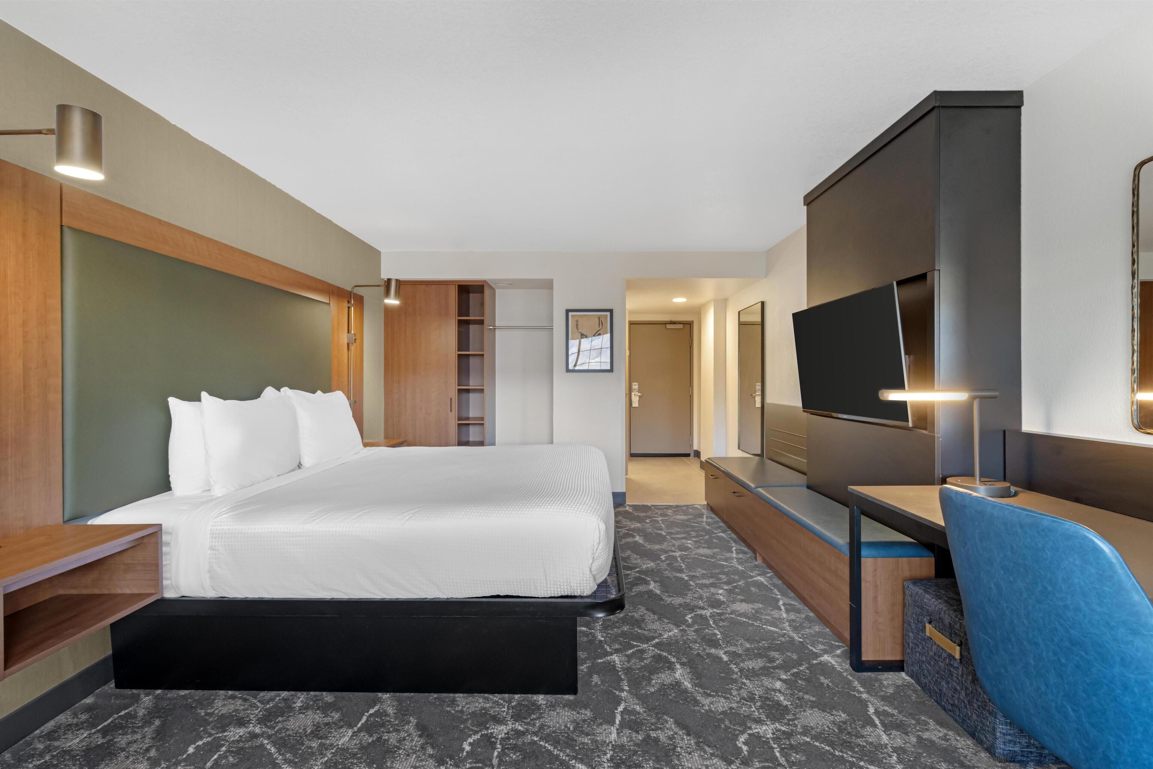 スタンダード ルーム キングベッド 1 台 冷蔵庫 マウンテンビュー | 高級寝具、ピロートップベッド、セーフティボックス (室内)、デスク