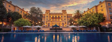 Outdoor pool, pool umbrellas, pool loungers