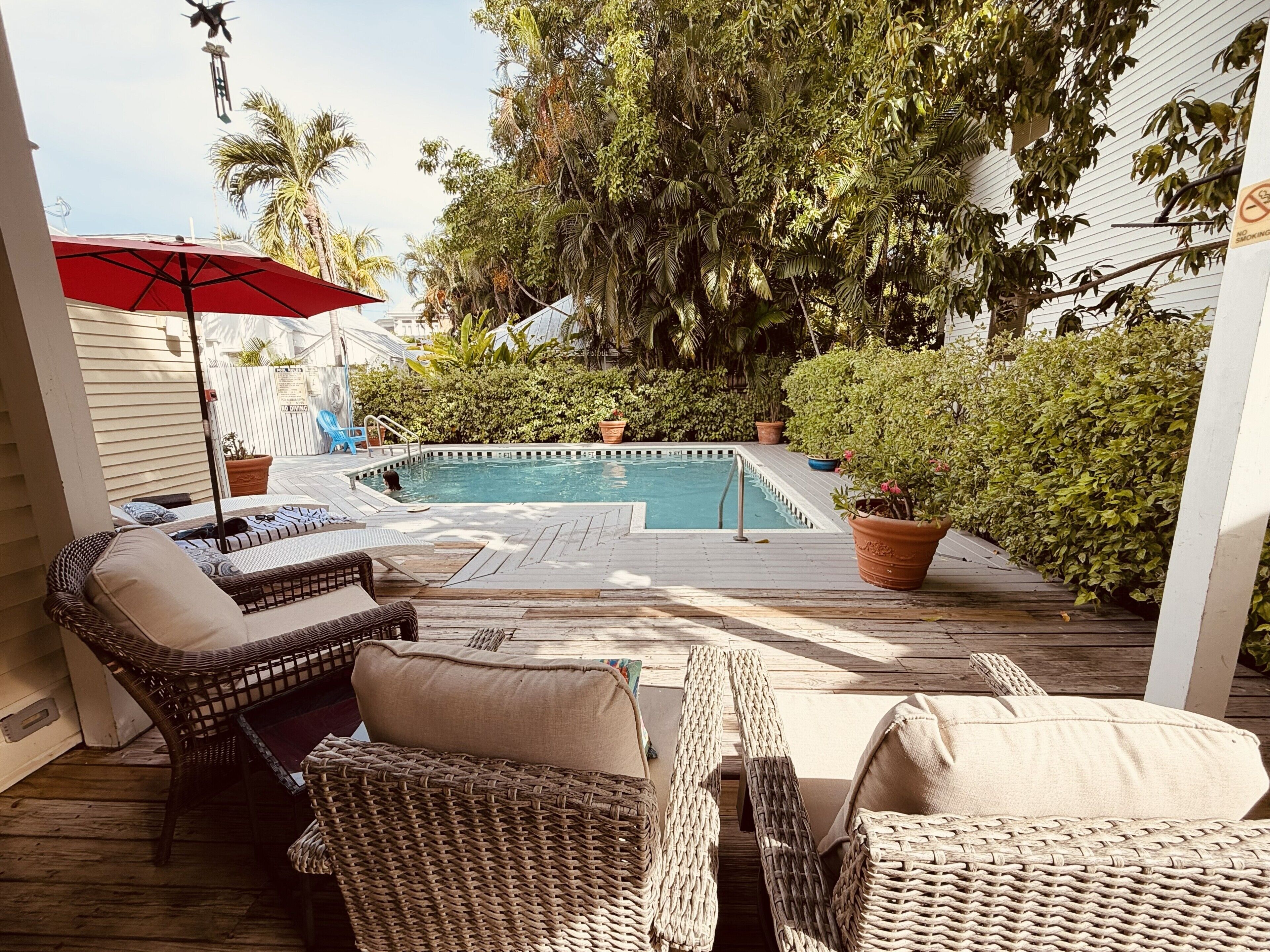 Outdoor pool, open 8:00 AM to 8:00 PM, pool umbrellas, sun loungers