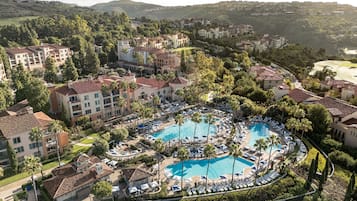 5 outdoor pools, pool umbrellas