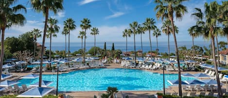 5 outdoor pools, pool umbrellas