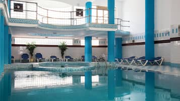 Outdoor pool, pool umbrellas, pool loungers