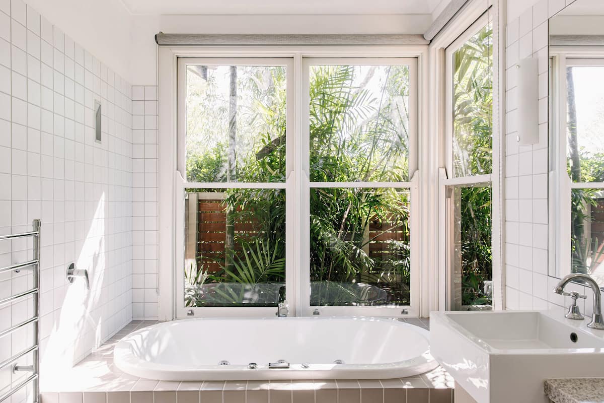 shower, hydromassage showerhead, designer toiletries, hair dryer