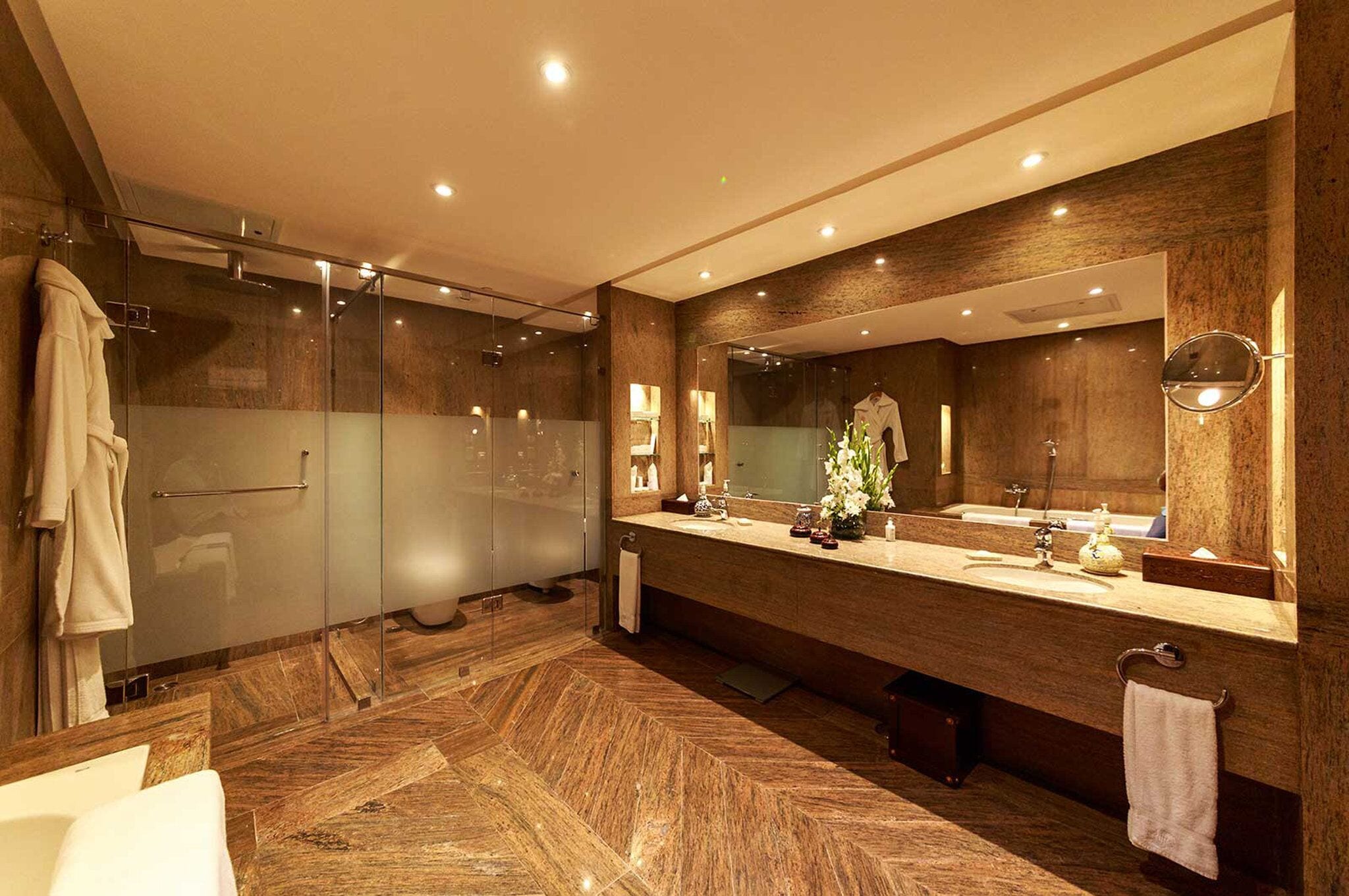 free toiletries, hair dryer, bathrobes, slippers