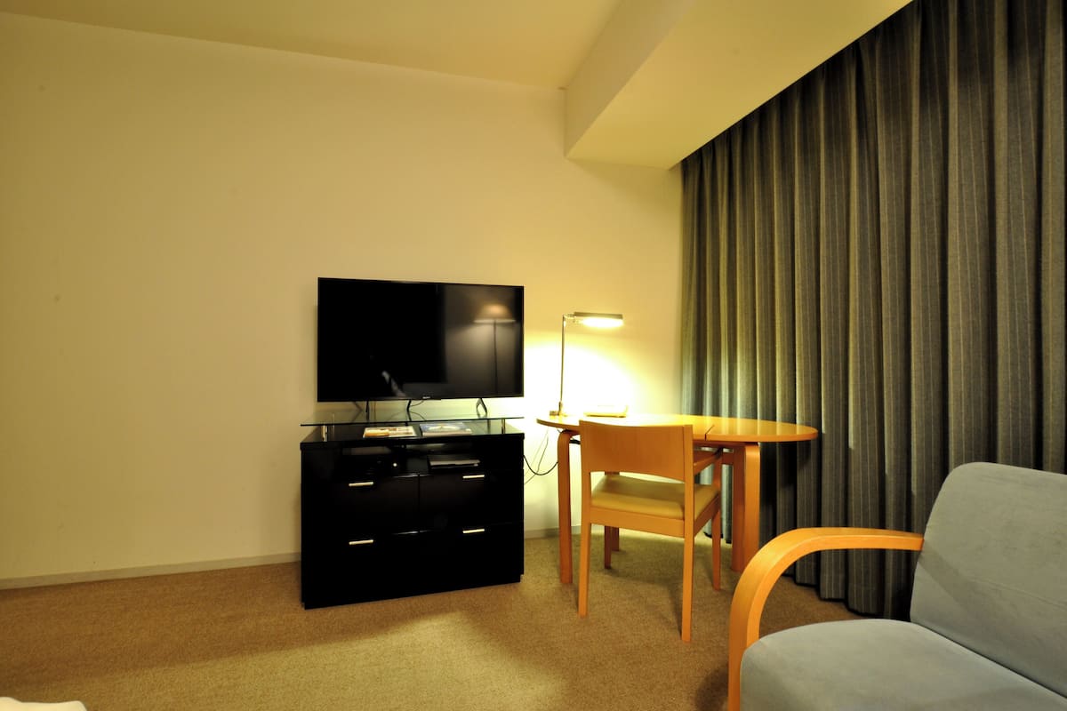 1 bedroom, desk, blackout curtains, iron/ironing board