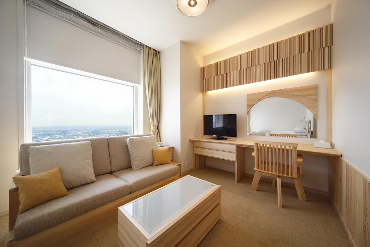 1 bedroom, desk, blackout curtains, iron/ironing board