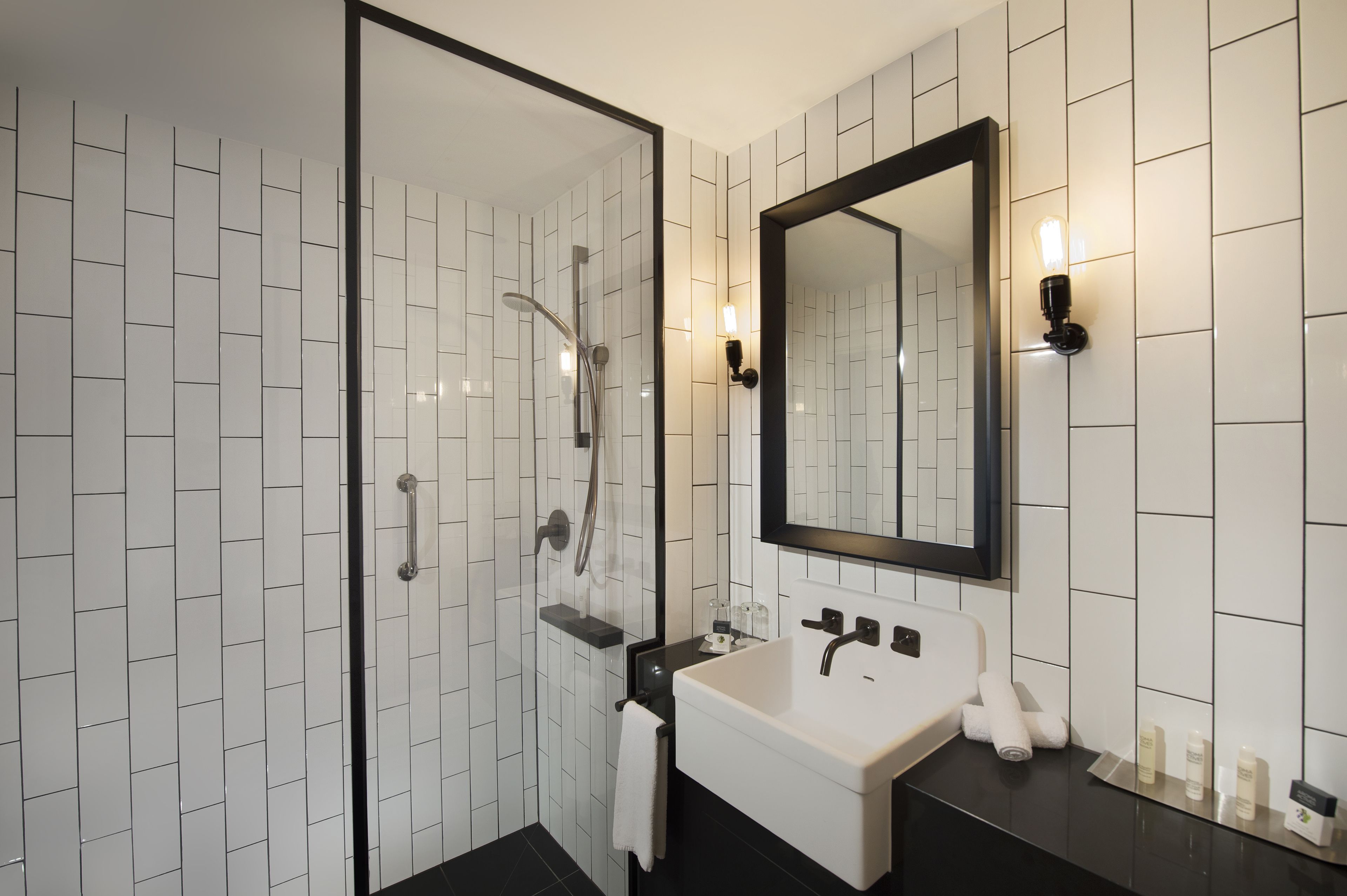 shower, designer toiletries, hair dryer, bathrobes