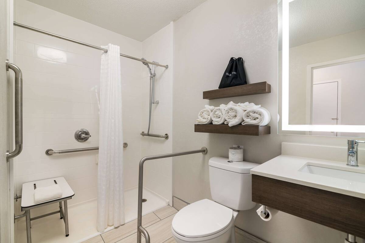 free toiletries, hair dryer, towels