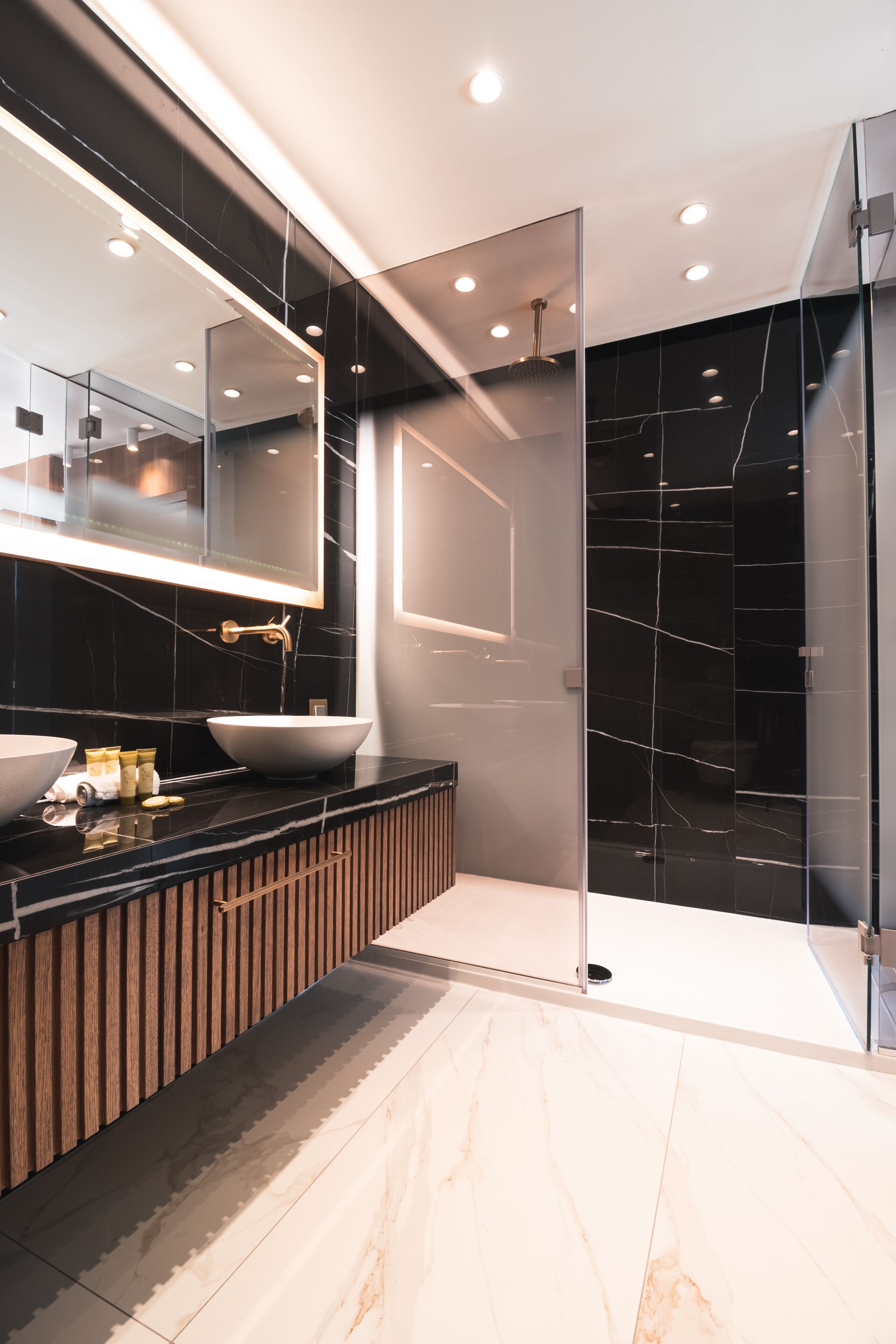 executive one-bedroom suite sv | bathroom | shower, free toiletries, hair dryer, bathrobes