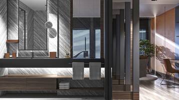Amber Suite | Bathroom | Shower, free toiletries, hair dryer, slippers