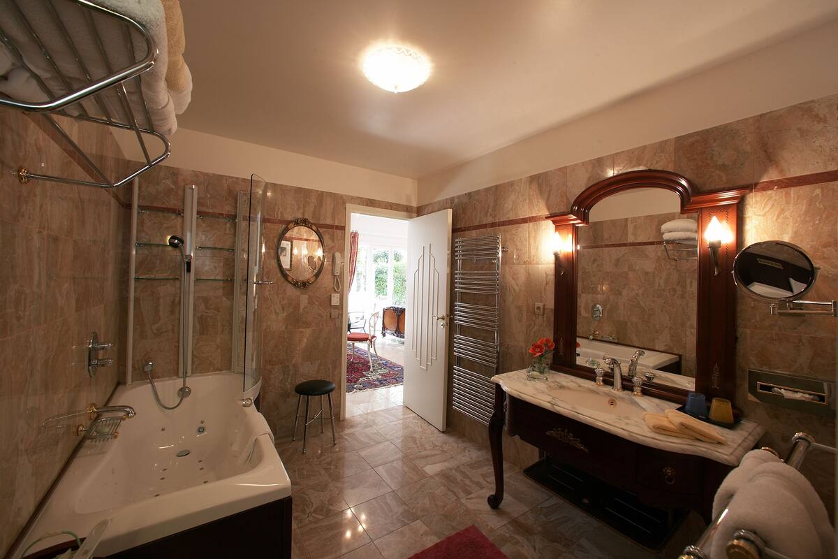 shower, free toiletries, hair dryer, towels