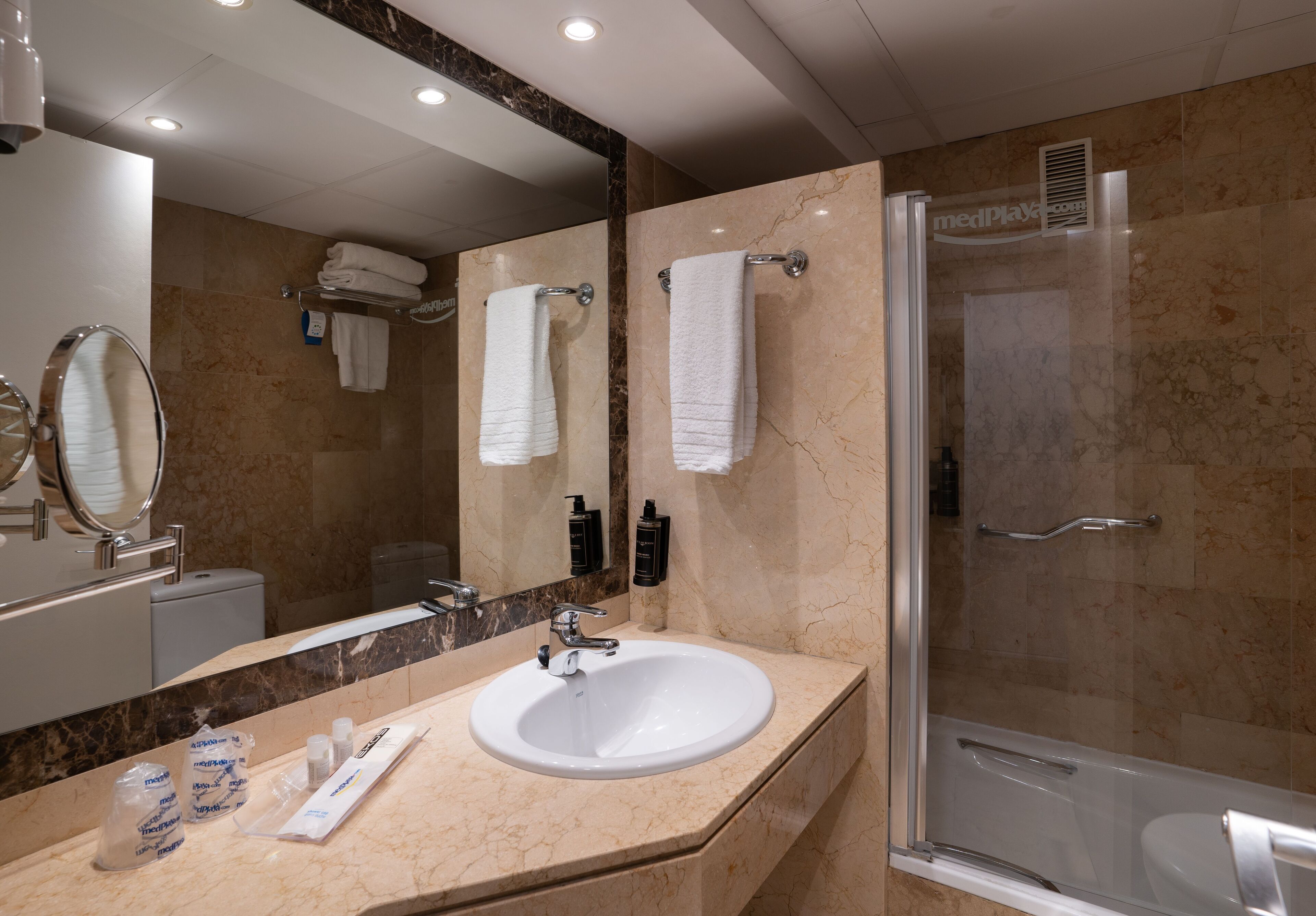 free toiletries, hair dryer, towels, soap