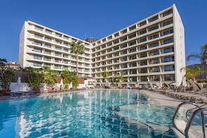 Outdoor pool, open 8:30 AM to 9:00 PM, pool umbrellas, sun loungers