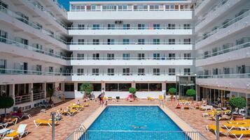 Indoor pool, outdoor pool, pool loungers