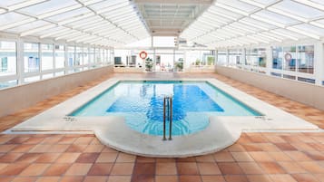 Indoor pool, outdoor pool, sun loungers