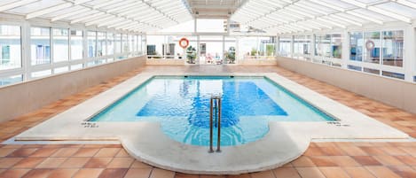 Indoor pool, outdoor pool, sun loungers