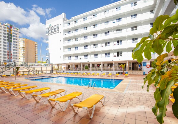 Indoor pool, outdoor pool, pool loungers