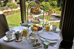 Dinner served, garden views