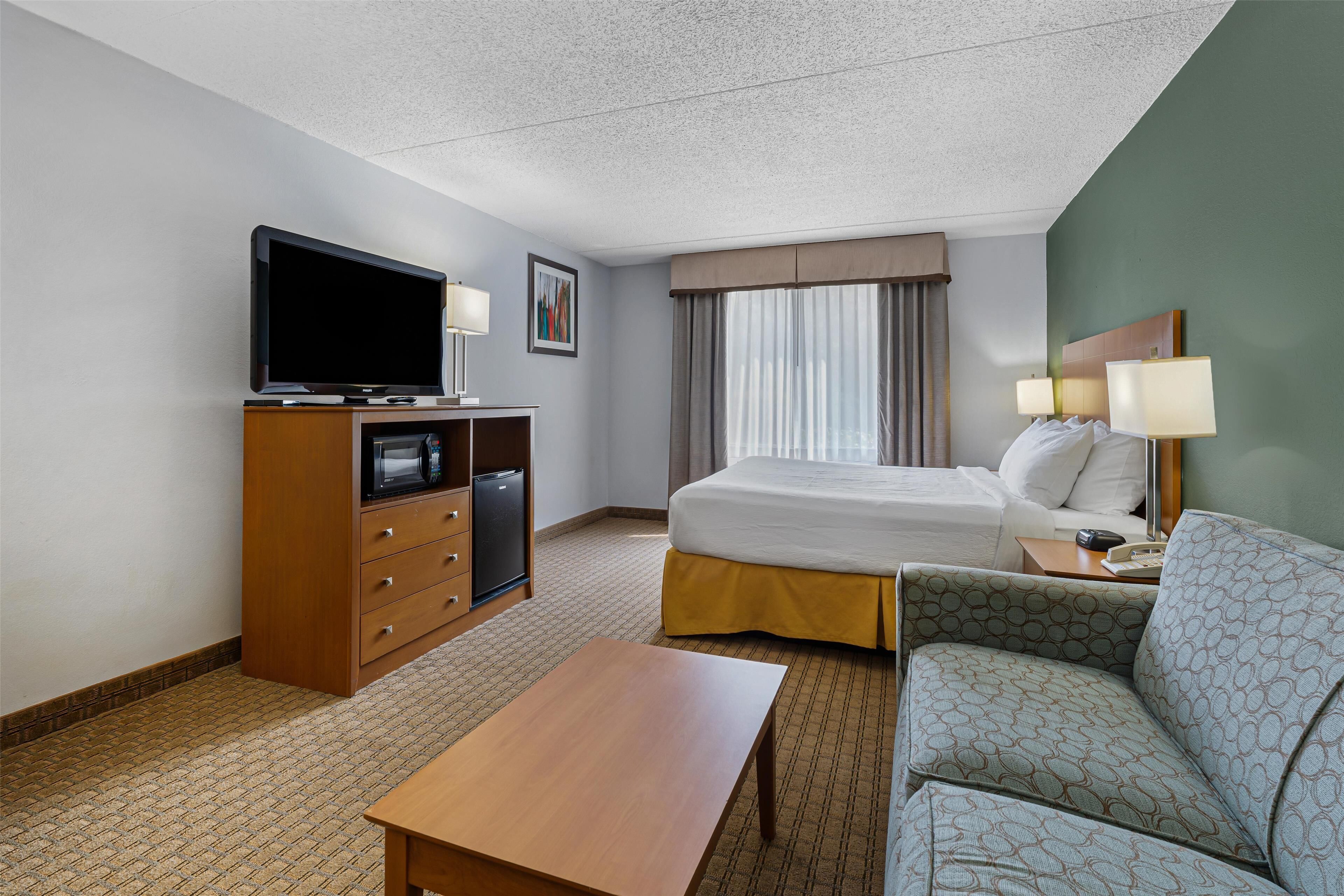 standard room, 1 king bed, non smoking, refrigerator & microwave (with sofabed) | in-room safe, individually decorated, individually furnished, desk