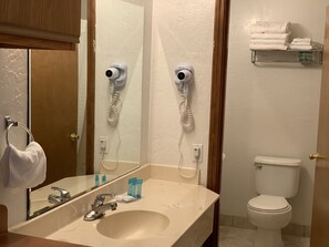 Standard Room, 2 Queen Beds, Non Smoking | Bathroom | Combined shower/bathtub, hair dryer, towels