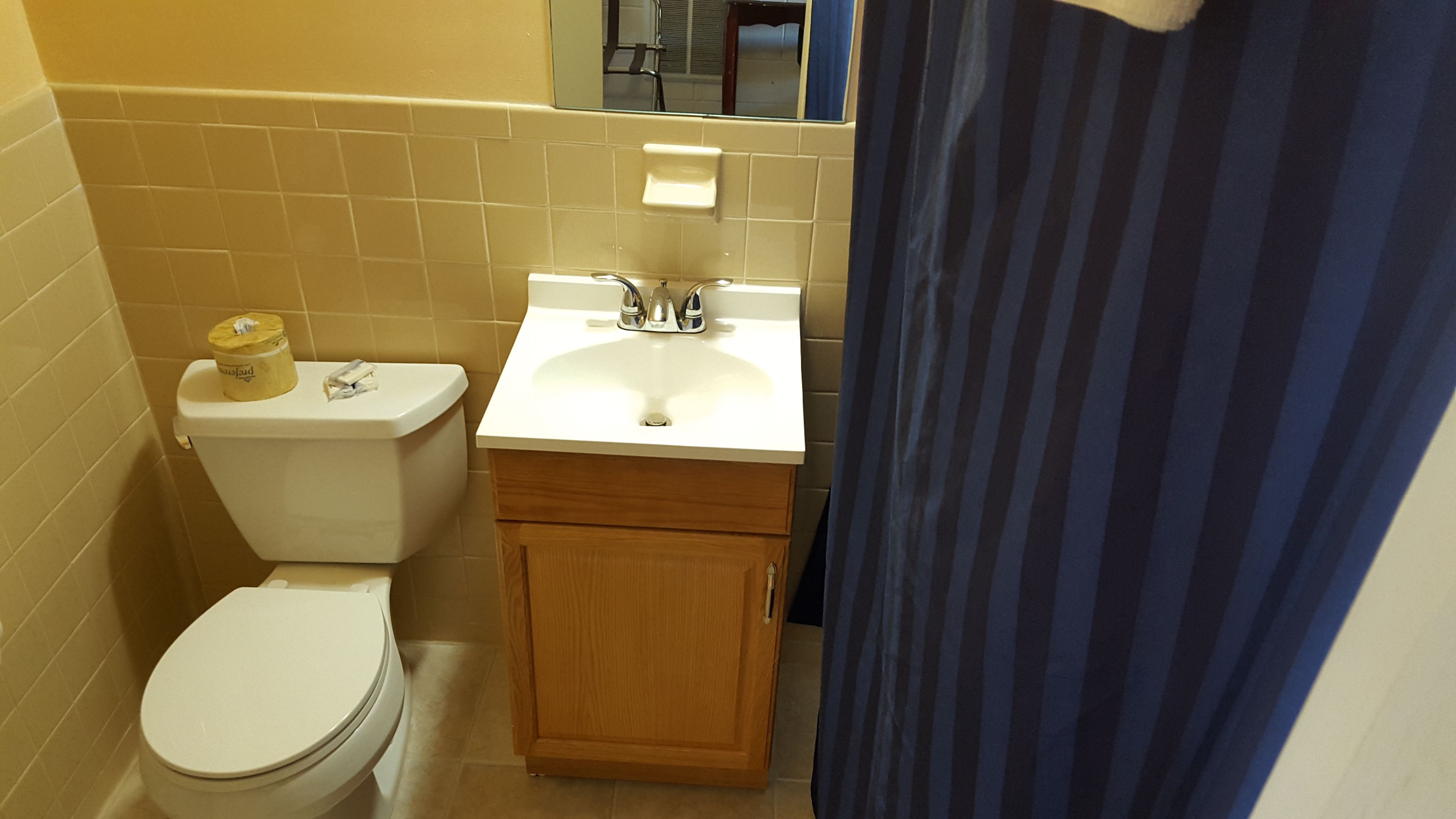 combined shower/bathtub, free toiletries, hair dryer