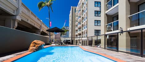 Outdoor pool, sun loungers