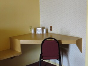 Individually decorated, individually furnished, desk, blackout drapes