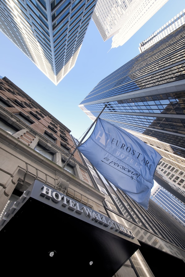 A hotel with a modern facade, including a prominent Eurostars Hotels sign.