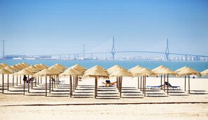 On the beach, white sand