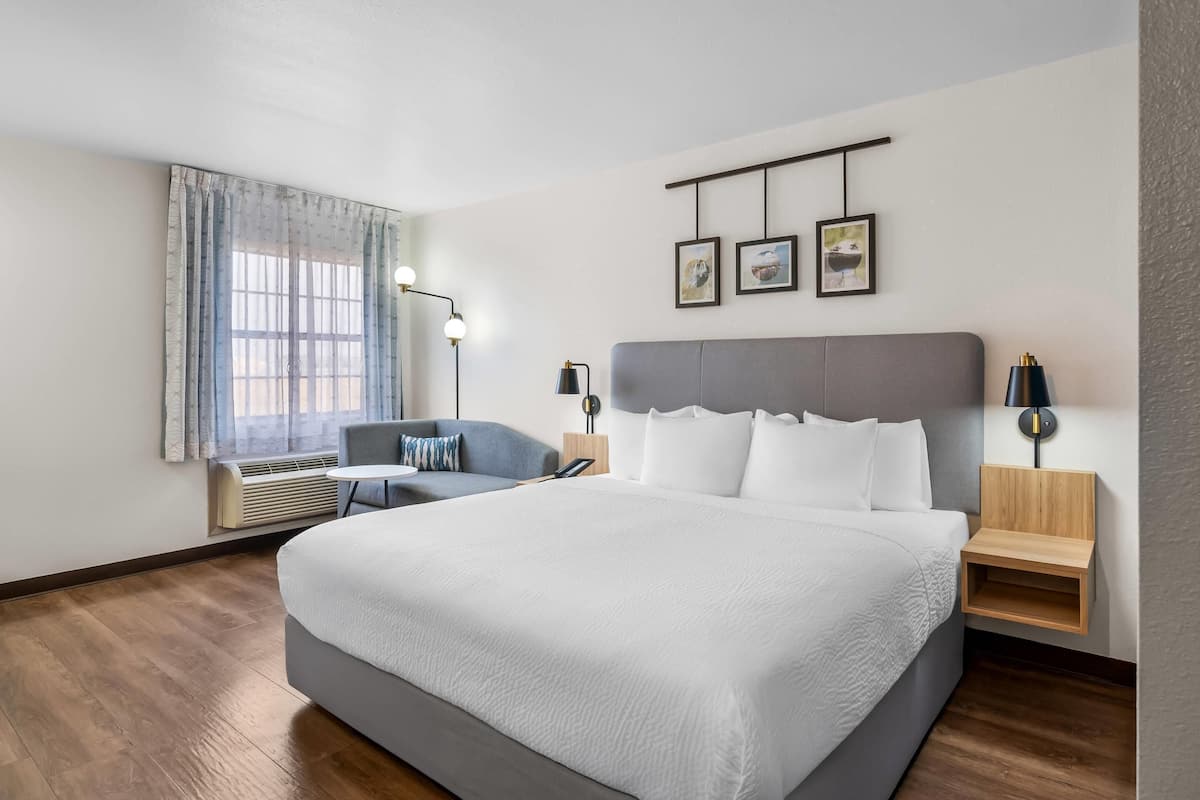 1 King Bed, Accessible Deluxe Room, Roll-In Shower | Desk, iron/ironing board, free WiFi, bed sheets