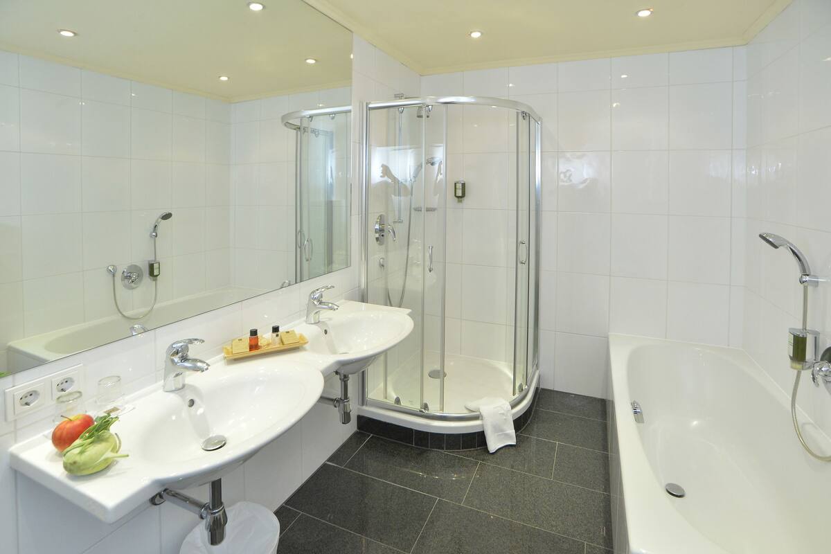 suite | bathroom | hair dryer, towels