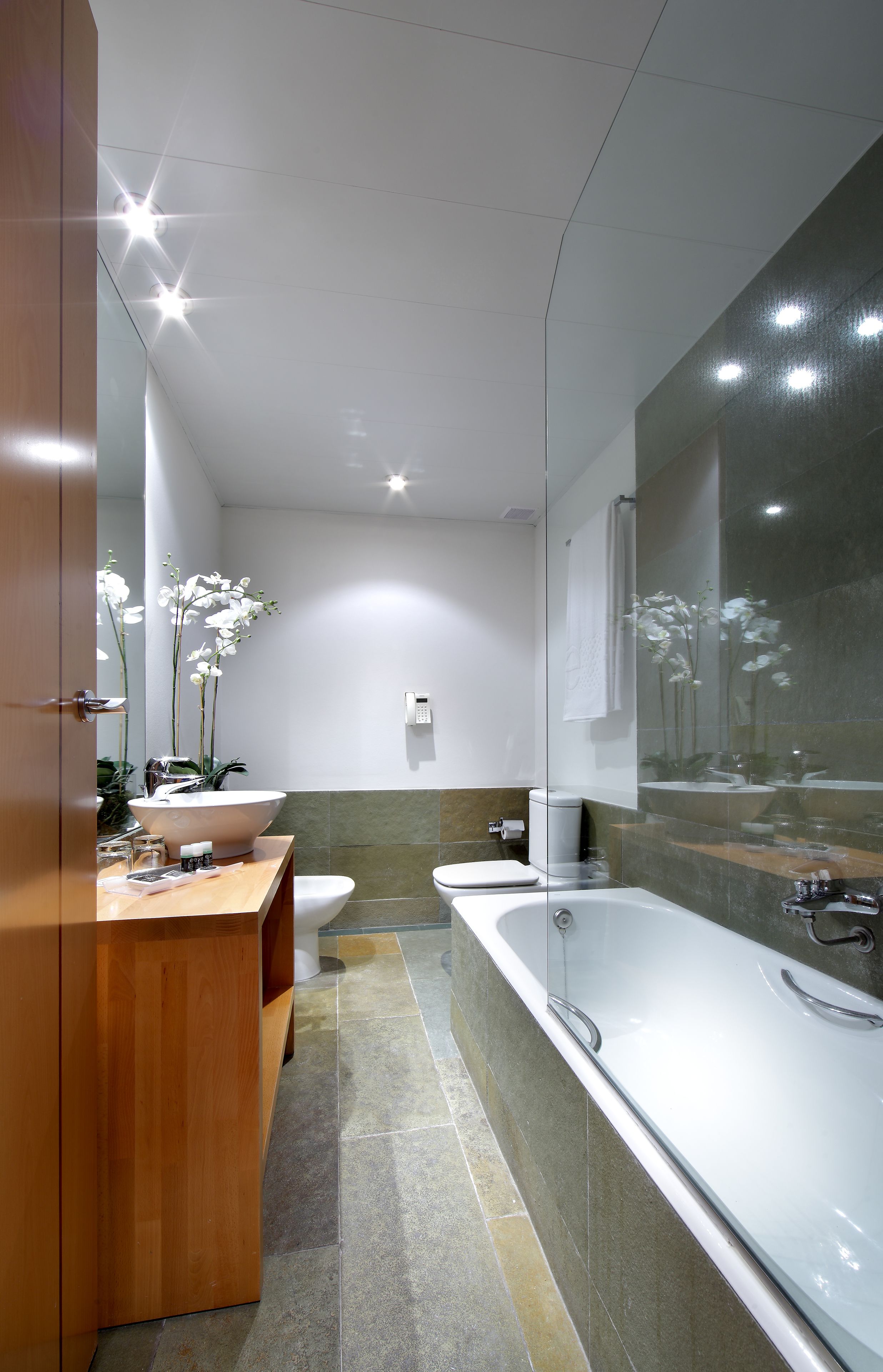 eco-friendly toiletries, hair dryer, towels