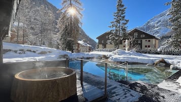 Indoor pool, outdoor pool, sun loungers