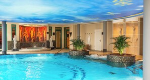Indoor pool, open 7:00 AM to 10:00 PM, sun loungers
