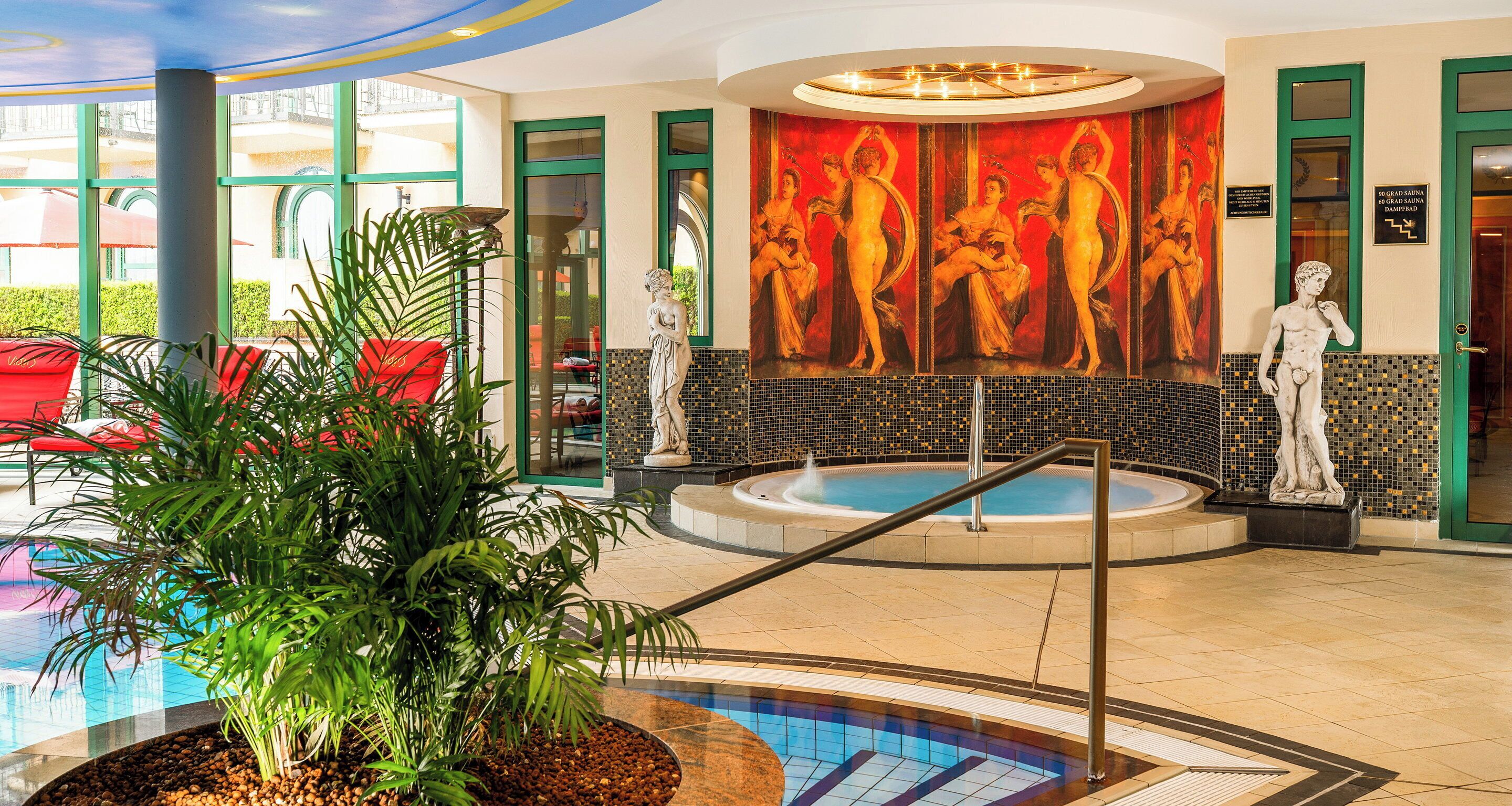 indoor pool, open 7:00 am to 10:00 pm, pool loungers