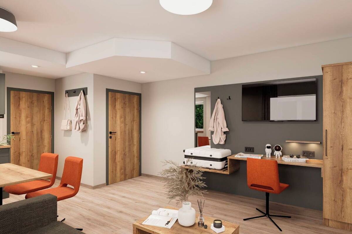 Deluxe Suite, 1 Queen Bed with Sofa bed | Living area | 43-inch LED TV with cable channels, offices