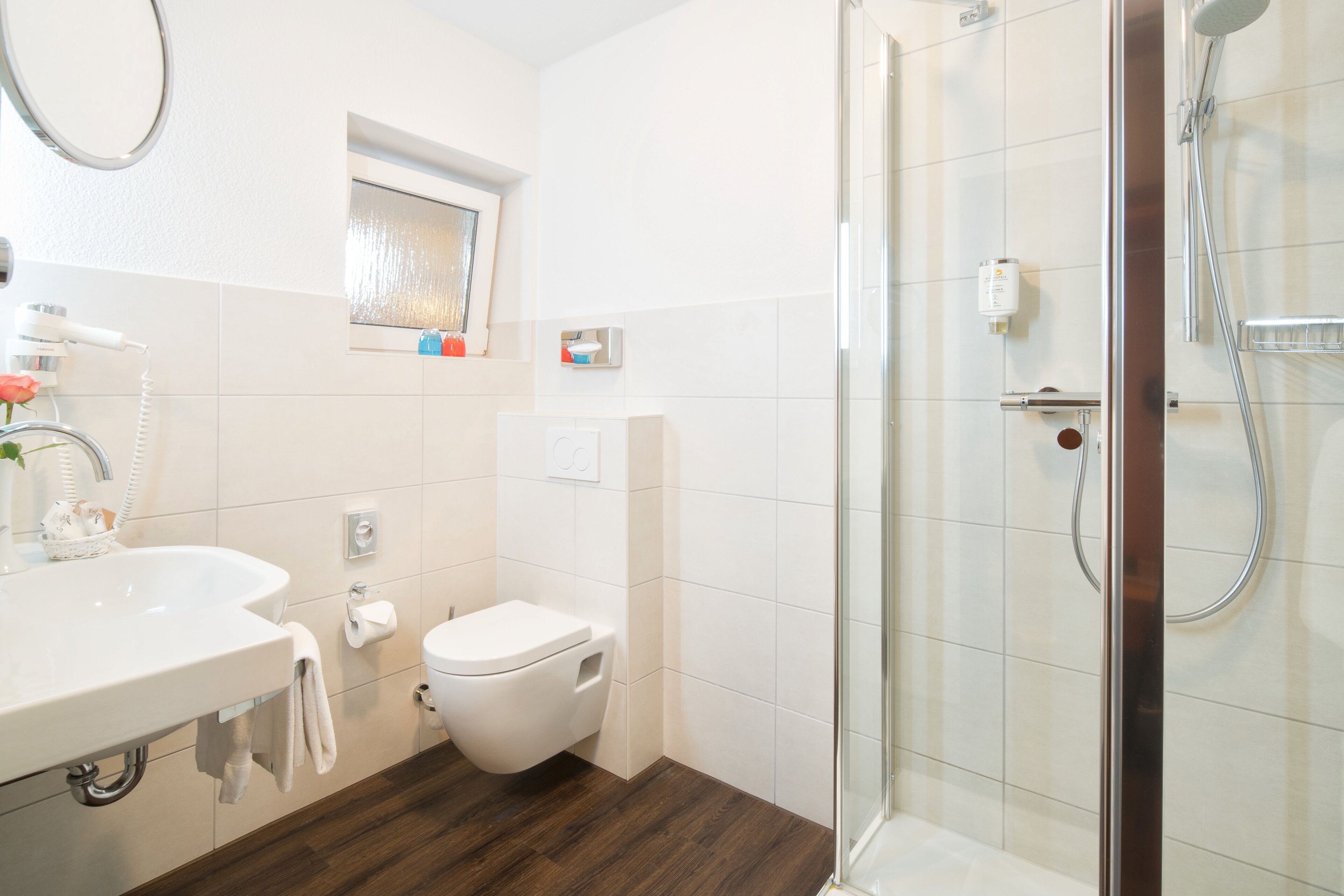 free toiletries, hair dryer, towels, soap