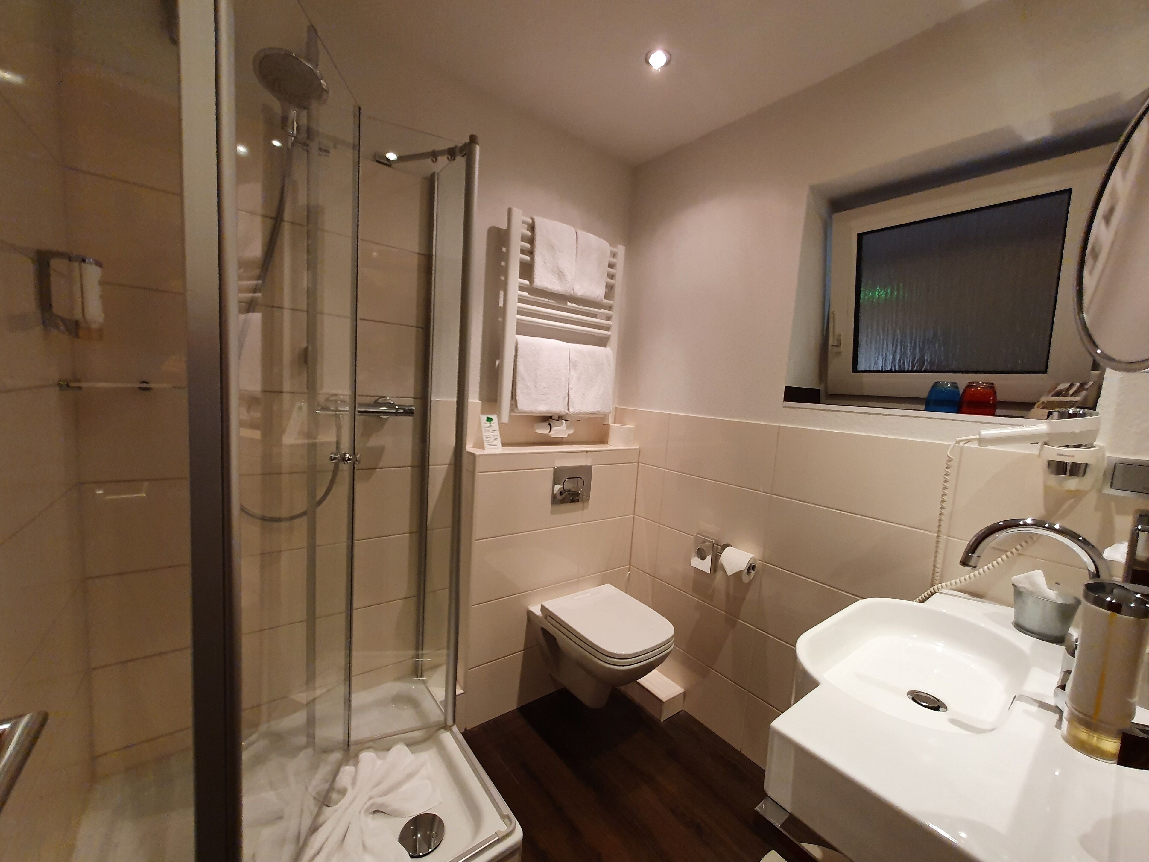 free toiletries, hair dryer, towels, soap