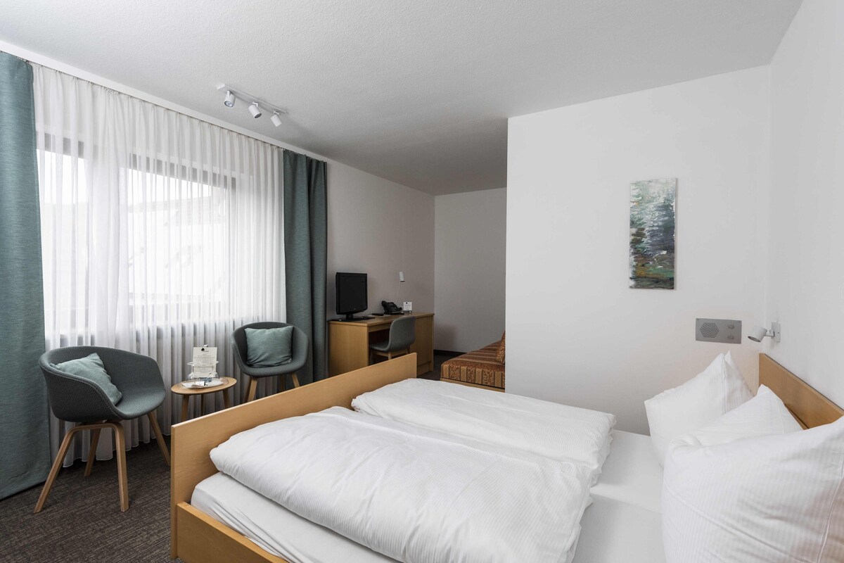 Desk, blackout drapes, iron/ironing board, free WiFi