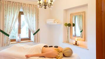 Sauna, body treatments, hot stone massages, body scrubs, facials