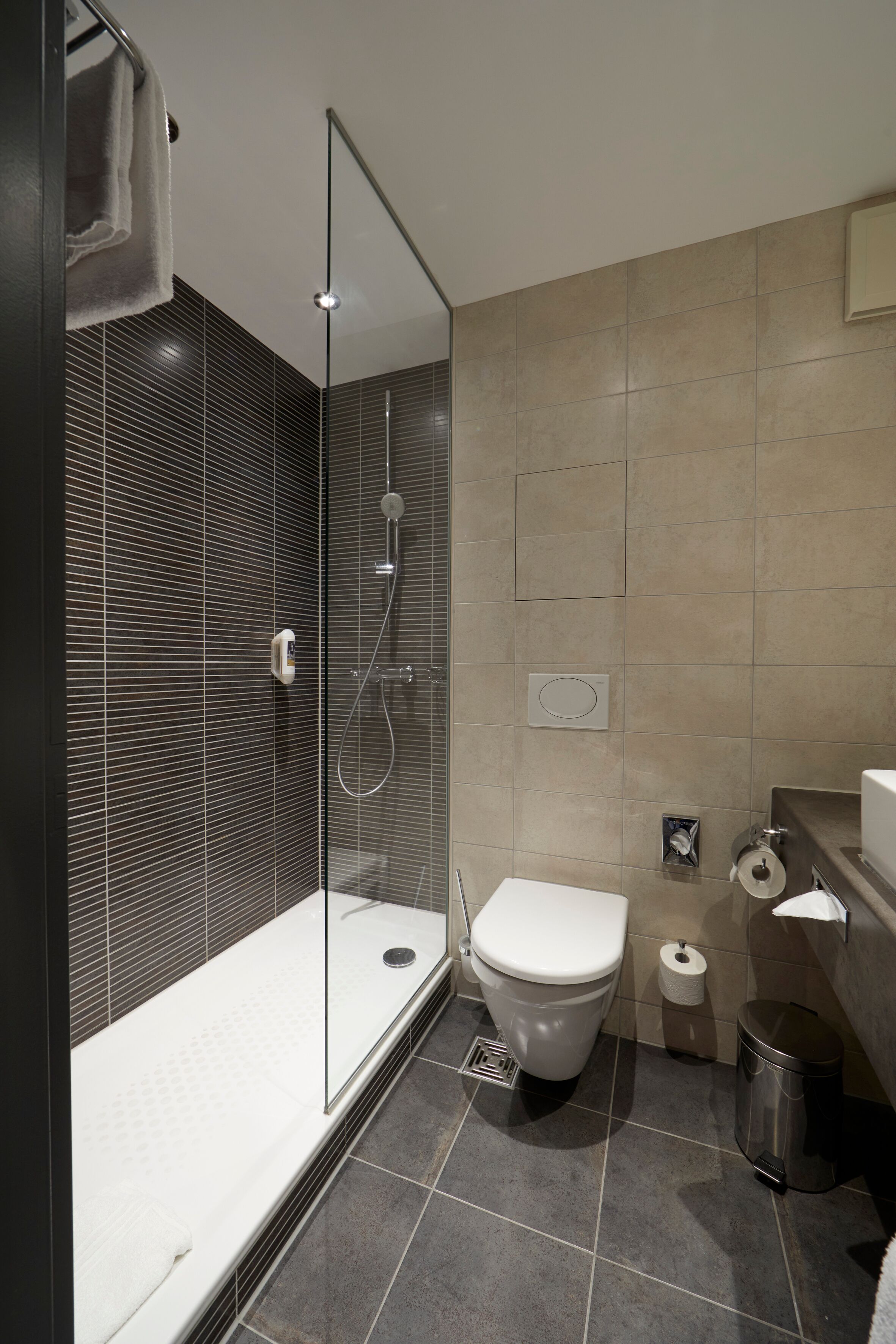 eco-friendly toiletries, hair dryer, towels