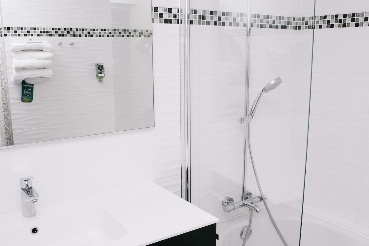 Eco-friendly toiletries, hair dryer, towels