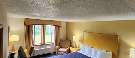 Desk, laptop workspace, iron/ironing board, free cribs/infant beds