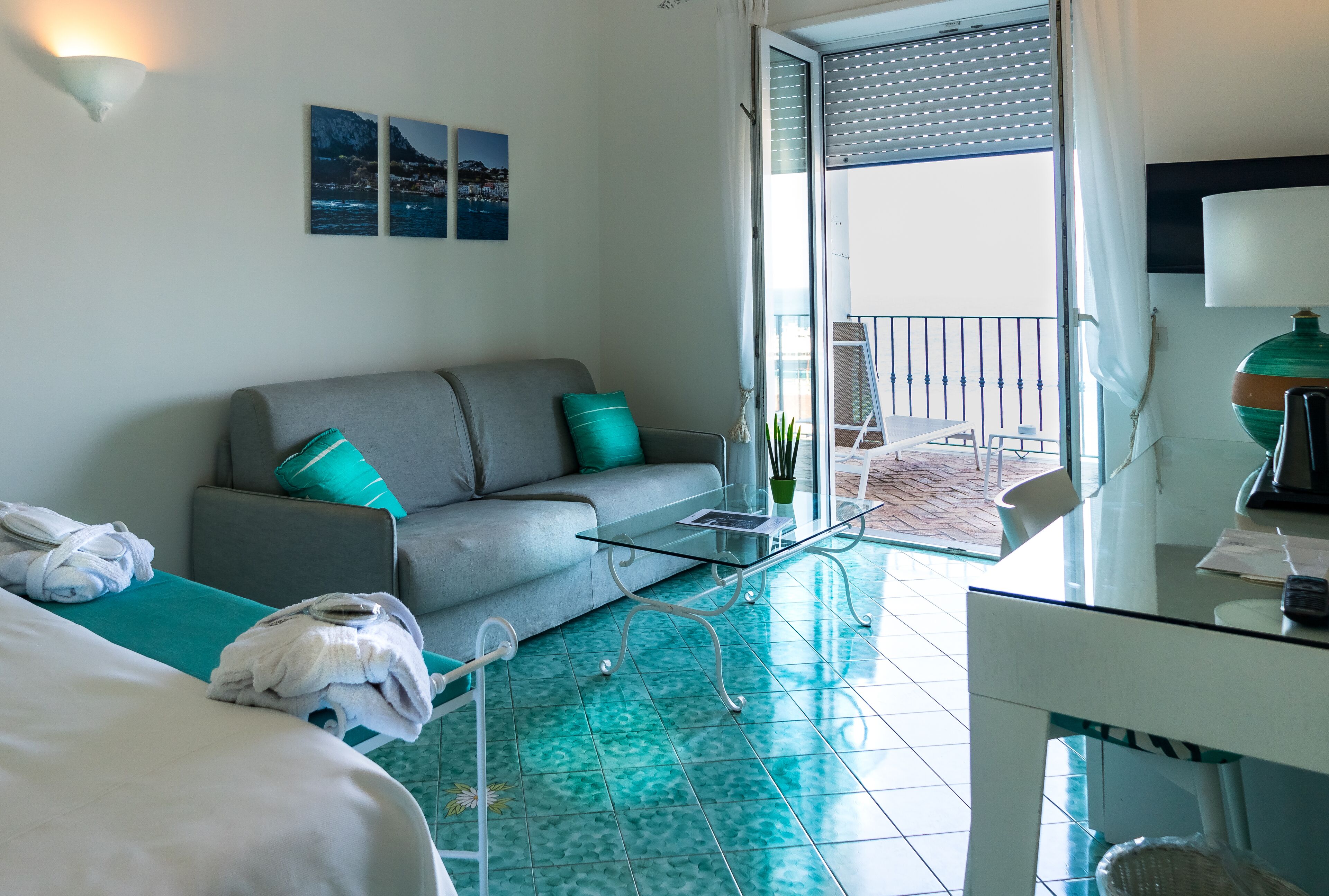 deluxe room, terrace, sea view | minibar, in-room safe, desk, soundproofing