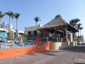 Outdoor pool, pool umbrellas
