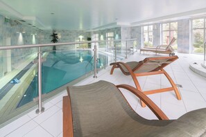 Indoor pool, open 7:00 AM to 9:00 PM, sun loungers
