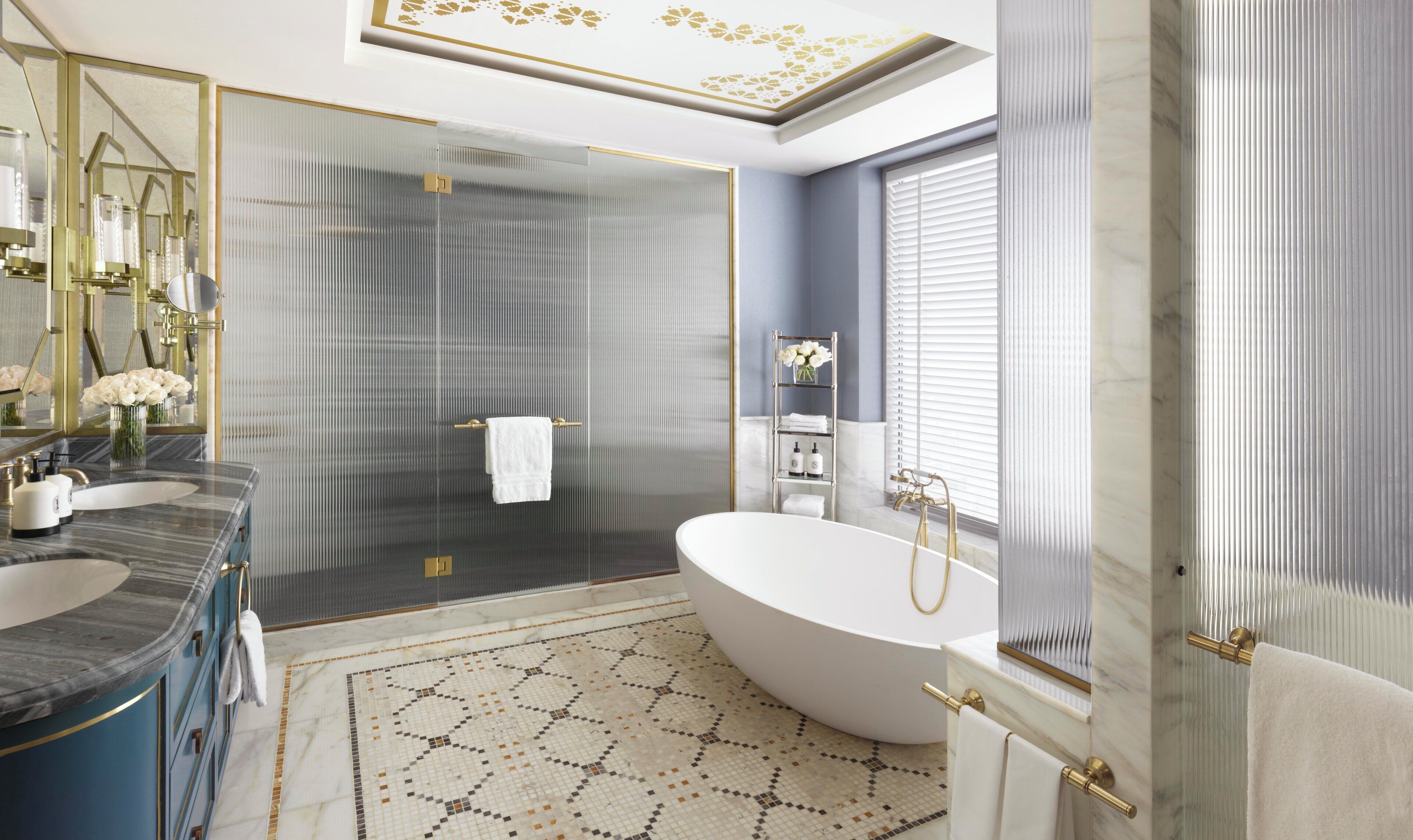 separate bathtub and shower, designer toiletries, hair dryer, bathrobes