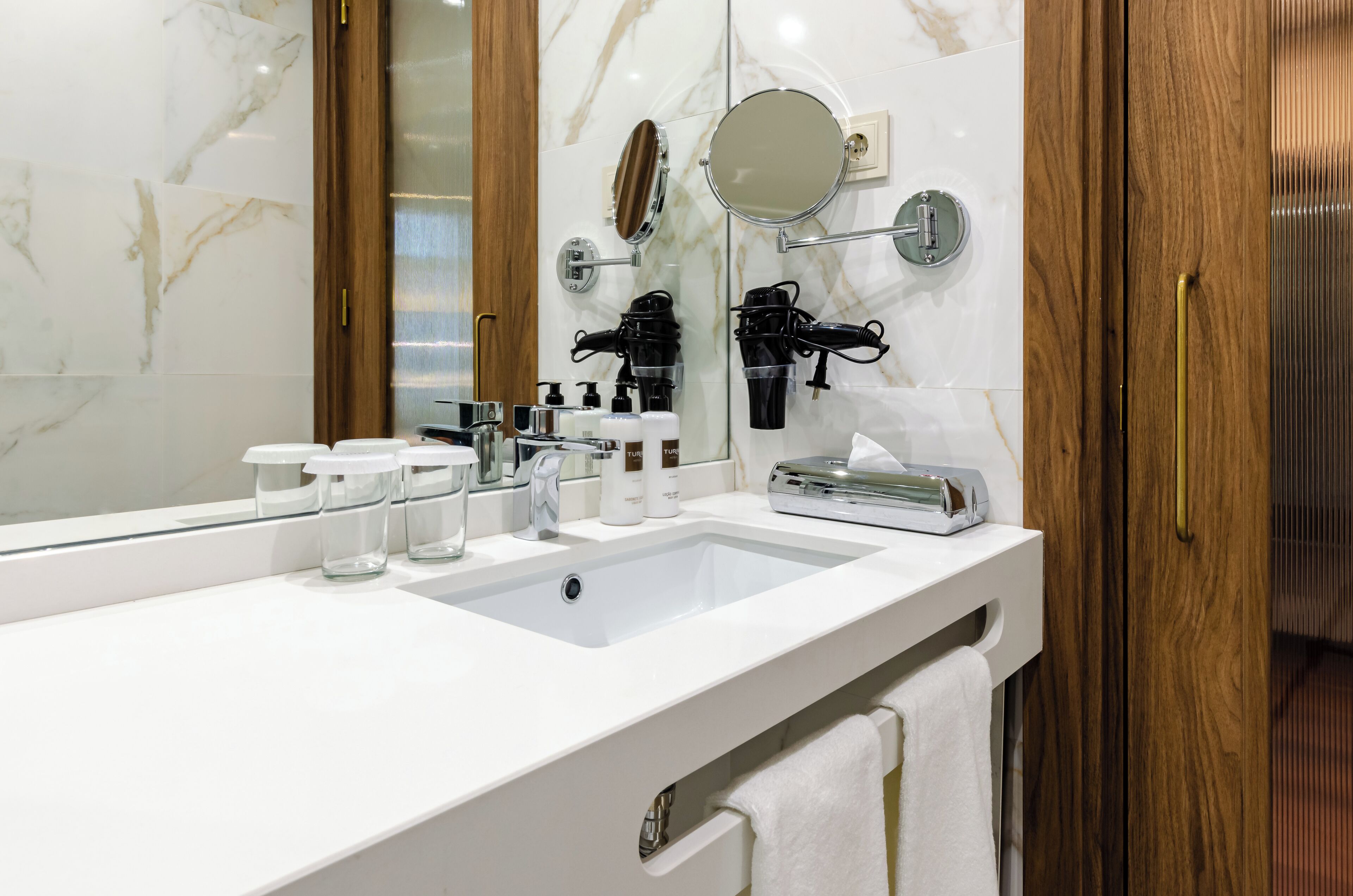 free toiletries, hair dryer, bidet, towels